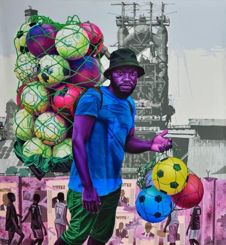 Daniel Onguene - Le sport aux sportif, la politique aux politiciens - 2022 - 120cm H x 110cm L - Acylic on canvas - Courtesy of OOA Gallery