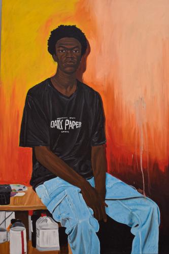 Matthew Eguavoen - You have freedom- now but you're not using it - 2022 - 181cm H x 121cm W - Acrylics and oil on canvas