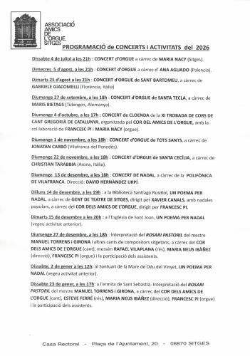 PROGRAMACIÓ CONCERTS ORGUE